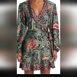 FARM Rio Green Floral Mini Dress